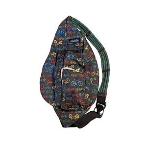KAVU Rope Bag Sling Backpack Bicycle Print‎ Gray Multi Color Canvas Crossbody